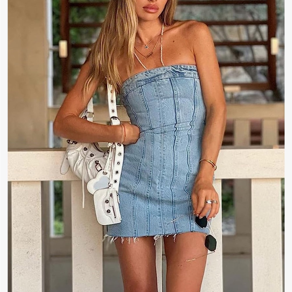 New with tags strapless denim mini jean dress